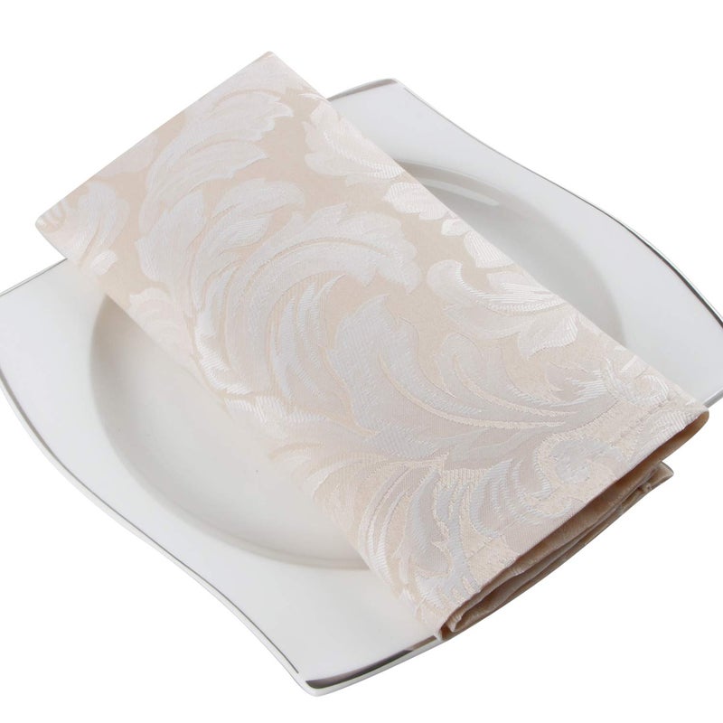 EHouseHome Damask Jacquard Cloth Napkins Waterproof Spillproof Polyester Fabric Napkins Beige, Set of 12, 17 x 17 Inch - Image 2